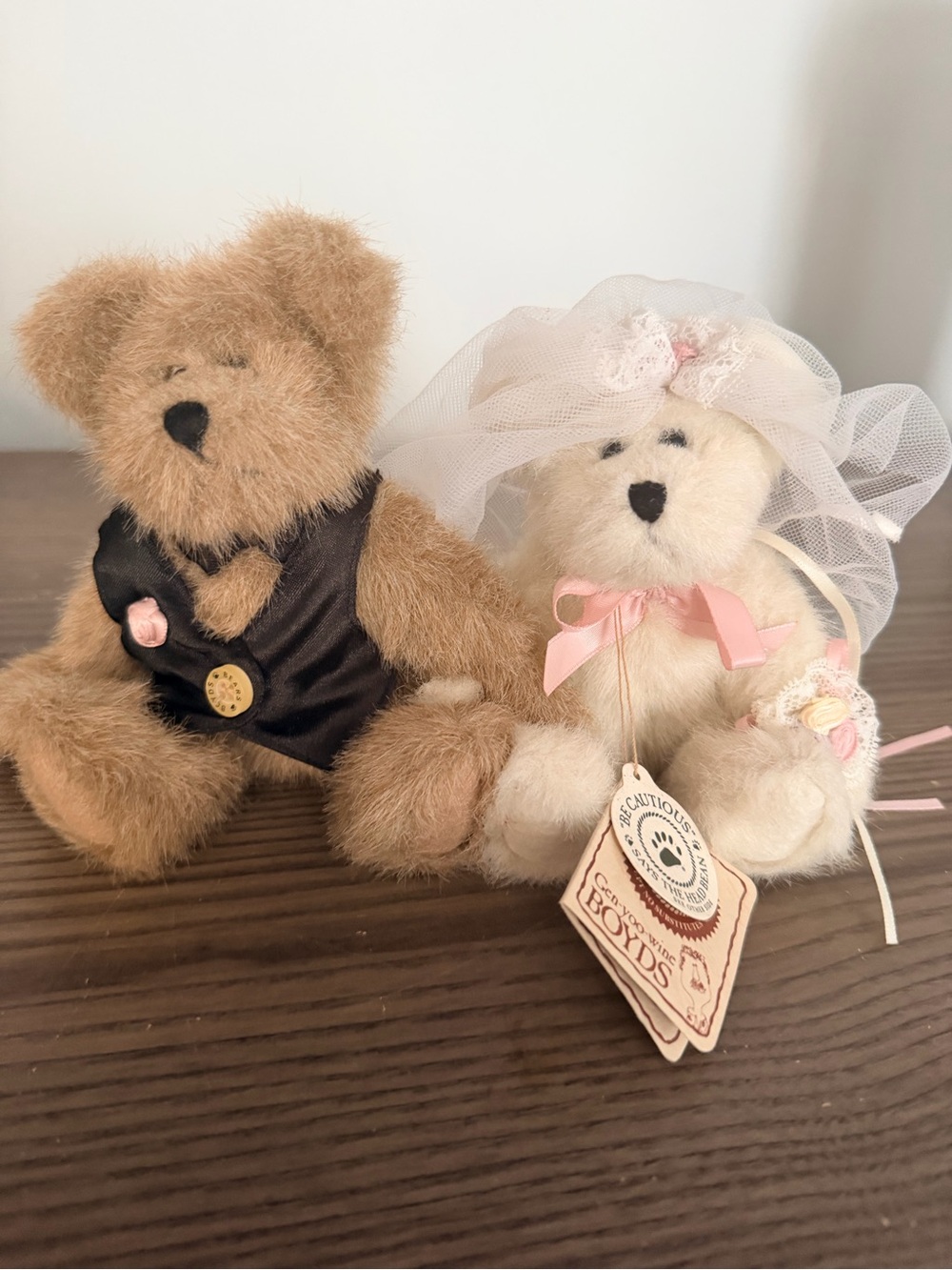 Boyds Bears Brown Groom and Cream Bride Plush Wedding Pair